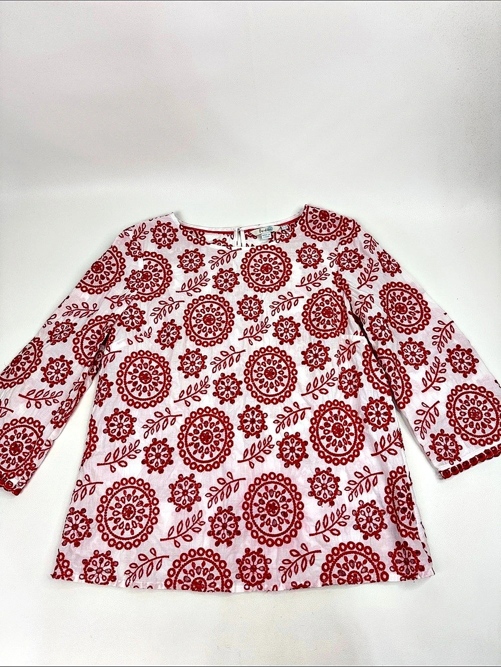 Boden Red White embroidered blouse top Size 10 Cotton